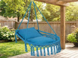 Navy Boho Macrame Hanging Swing Chair with 2 Padded Cushions, 330LBS Capacity Hammock Chair for 31600482
