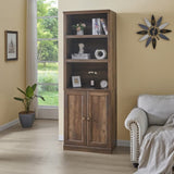 ZUN 1 Doors Bookshelf with USB Port and 3 Open Shelves Bookcase Side Cabinet Storage Shelves, Rustic WF531476AAD