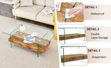 43.3 Inch Modern Two-Tier Coffee Table - An Elegant Combination of Clear Glass and Light Wood W2920P226066