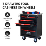 ZUN 5 Drawers Multifunctional Tool Cart with Wheels,Metal Rolling Tool Cart Storage for Garage Workshop W1102P245250