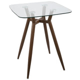 Clara Mid-Century Modern Square Counter Table with Walnut Metal Legs and Clear Glass Top by B202P223304
