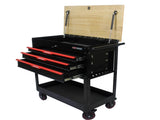 3 DRAWERS MULTIFUNCTIONAL TOOL CART WITH WHEELS AND WOODEN TOP 45204202