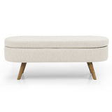 Ottoman Oval Storage Bench,Rubber Wood Legs, Beige W48746798