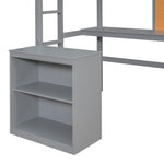 ZUN Twin size Loft Bed with Desk and Writing Board, Wooden Loft Bed with Desk & 2 Drawers Cabinet- Gray 08694176