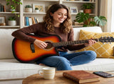 Sunset color 41-inch Dreadnought barrel-shaped cutaway acoustic guitar with pick, strings, capo, gig 68435213