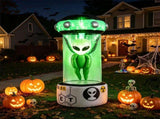 7.4ft Halloween Inflatable Alien in Stasis Pod, Sci-Fi Horror Area 51 Decor with Green Disco Light, 26722409