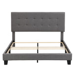 ZUN Upholstered Platform Bed with Tufted Headboard, Box Spring Needed, Gray Linen Fabric, Queen Size WF280787AAE