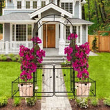 Metal Garden Arch with Gate 79.5'' Wide x 86.6'' High Climbing Plants Support Rose Arch Outdoor W158681132