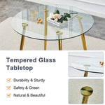 ZUN Round dining table with glass top, gilded metal legs, exquisite living, starting from details, W1151P205872