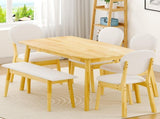 Rubberwood Dining Table Set, 1 Rectangular Table 4 Upholstered Chairs 1 Bench, Natural Wood 25118612