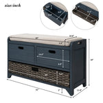 ZUN Storage Bench with Removable Basket and 2 Drawers, Fully Assembled Shoe Bench with Removable Cushion 08014849