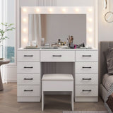 Vanity Desk Set with Large Lighted Mirror and Powre Outlet, Glass Top Makeup with 9 Drawers, 50745877