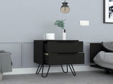 2 Nightstand, Hairpin Legs, Two Drawers, Black B097132918