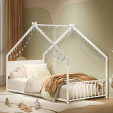 Twin Size House Bed with Roof and Colorful Lights, Metal Bed Frame with Slats and Legs, House Bed W1820P234195