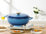 Cast iron 7.5QT cooking pot set - Gradient blue color - Includes two silicone gloves - Enamel pot 63775459