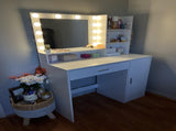 Vanity Desk with Mirror & Light, Large Drawer Three Level Storage Dresser, 3 Lighting Modes W2386P233036