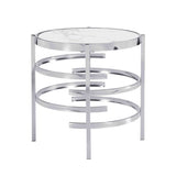 Modern Round End Table with Sintered Stone Top, Chrome/ Silver End Table for Living Room 20.67''W x W821114994