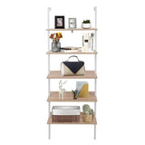 ZUN 5-Shelf Wood Ladder Bookcase with Metal Frame, Industrial 5-Tier Modern Ladder Shelf Wood 89161253