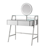 ZUN 33.9" Mirrored Makeup Vanity Desk with Mirror and Lights, Mirrored Console Vanity Table with 2 Big 30674690