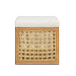 ZUN Nina 18" Cane Webbing Cube Ottoman, Ivory White Boucle B2719P238424