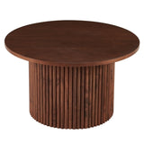 ZUN Walnut Wood Veneer Tabletop 27.56 Inch Round Coffee Table, Farmhouse Circle Coffee Table MDF W1164P225857