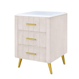 Upholstered Wooden Nightstand with 3 Drawers and Metal Legs&Handles, Bedside Table with Marbling N733P208520A