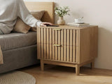 Mid-Modern Style Oak Bedside Table with Grille Design and Two Drawers. Suitable for bedrooms, W1706P465265
