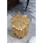 ZUN 13.5x13x20" Unique Golden Tree Trunk Stool, Antique Gold Distressed Accent Side Table W2078P282133