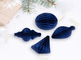 Accordion Honeycomb Foldable Paper Christmas Ornaments - 4" - Navy Blue - Set of 4 88387804