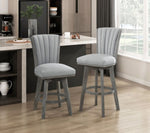 ZUN Gray Finish Set of 2 Counter Height Chairs Swivel Seat Tufted Fabric Upholstered Solid Wood Dining B011P220997