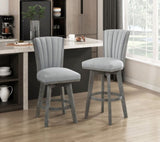 ZUN Gray Finish Set of 2 Pub Height Chairs Swivel Seat Tufted Fabric Upholstered Solid Wood Dining B011P220998