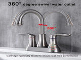 2-Handle 4-Inch Brushed Nickel Bathroom Faucet, Bathroom Vanity Sink Faucets with Pop-up Drain and 10185428