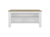 Ruso Kitchen Island, 3 Spacious open Shelves, Modern Design, White / Natural Oak B097P474317