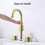 Widespread Bathroom Sink Faucet Brushed Gold 2 Handle 8 inch 3 Hole 360&degSwivel Spout Vanity Sink 16438240