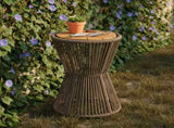 Outdoor Side Table, Dark Grey Rope and Acacia Wood, 25.80" Height, 16.14" Diameter, Elegant Long N770P354691D