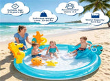 Kids Inflatable Marine Life Spray Pool with Slide & RingToss Game, PVC Outdoor Water Play Center 69496282