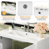 36" White Bathroom Vanity with Ceramic Sink, Soft-Close Doors, Double Storage Shelves & Divided N729P276609K