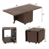 48" Foldable Coffee Table Extendable Center Table With Storage Cabinets & Wheels - Walnut 87117762