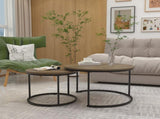 Nesting Coffee Table Set of 2, 27.6inch Round Coffee Table Industrial Wood Finish with Sturdy Metal 47776106