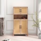 Mid-Century Modern 4-Door Storage Cabinet with Woven Rattan Doors & Adjustable Shelves - Perfect for W3151P288912