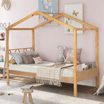 ZUN Twin Size Wood House Bed with Storage Space, Natural 68392034