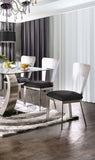 ZUN Contemporary Silver Metal 2pc Dining Chairs Black Microfiber Seat Dining Room Keyhole Back Satin B011P232976