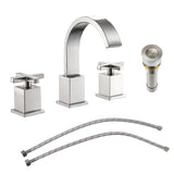 2 Handle Widespread Bathroom Faucet 3 Hole, with Pop Up Drain and 2 Water Supply Lines, Matte Black W124379941
