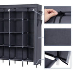 ZUN 67" Clothes Closet Portable Wardrobe Clothes Storage Rack 12 Shelves 4 Side Pockets Gray 63742682