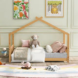 Twin Size House Platform Bed with Headboard and Footboard,Roof Design,Natural WF284064AAD