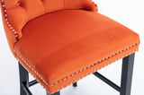 Contemporary Velvet Upholstered Barstools with Button Tufted Decoration and Wooden Legs, and Chrome W1143P178194