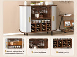 28" Fluted Wine Bar Cabinet with 8-Grid Wine Rack, 5-Level Adjustable Shelves, 2 Glass Holders, 96749371