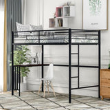 ZUN Twin Metal Loft Bed with Desk, Ladder and Guardrails, Loft Bed for Bedroom, Black MF286452AAB