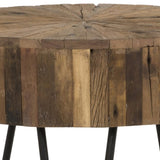 ZUN Contemporary 22 in. Round Reclaimed Wood Accent End Iron Hairpin Legs, Living Room Side B011P198367