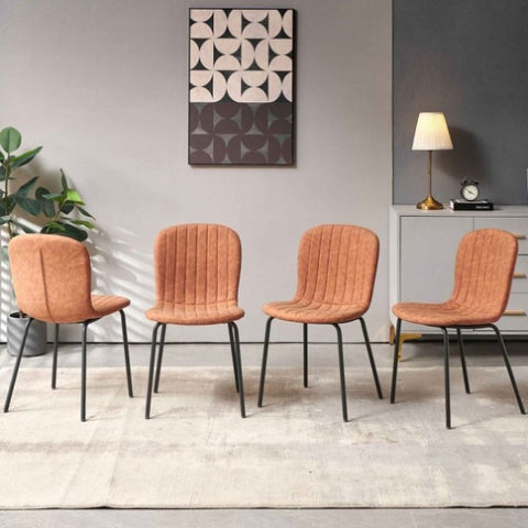 ZUN Brown Faux Leather Dining Chairs Set of 4,Mid-Century Modern Upholstered PU Leather Chairs,for W1164P205384